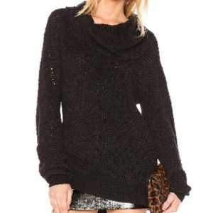 Free People "By Your Side" Black Turtleneck Loose Weave Sweater, Size Small
